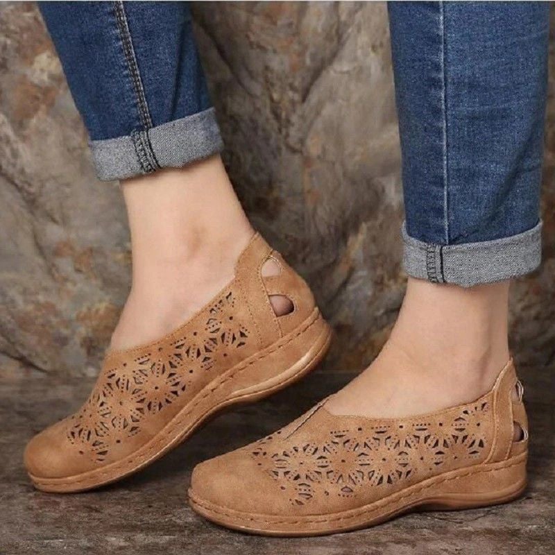 Vintage Faux Leather Women Slip On Shoes