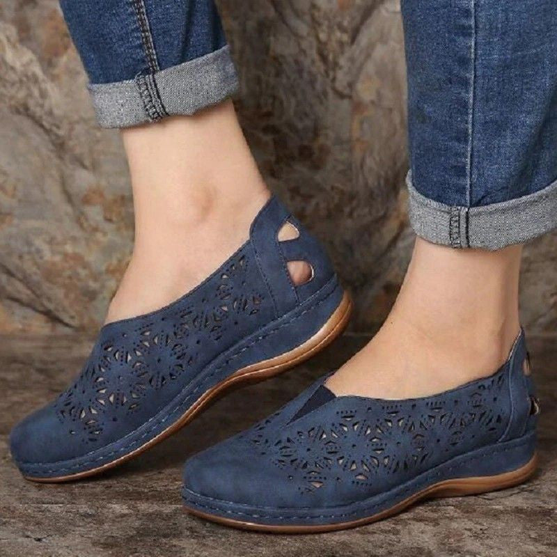 Vintage Faux Leather Women Slip On Shoes