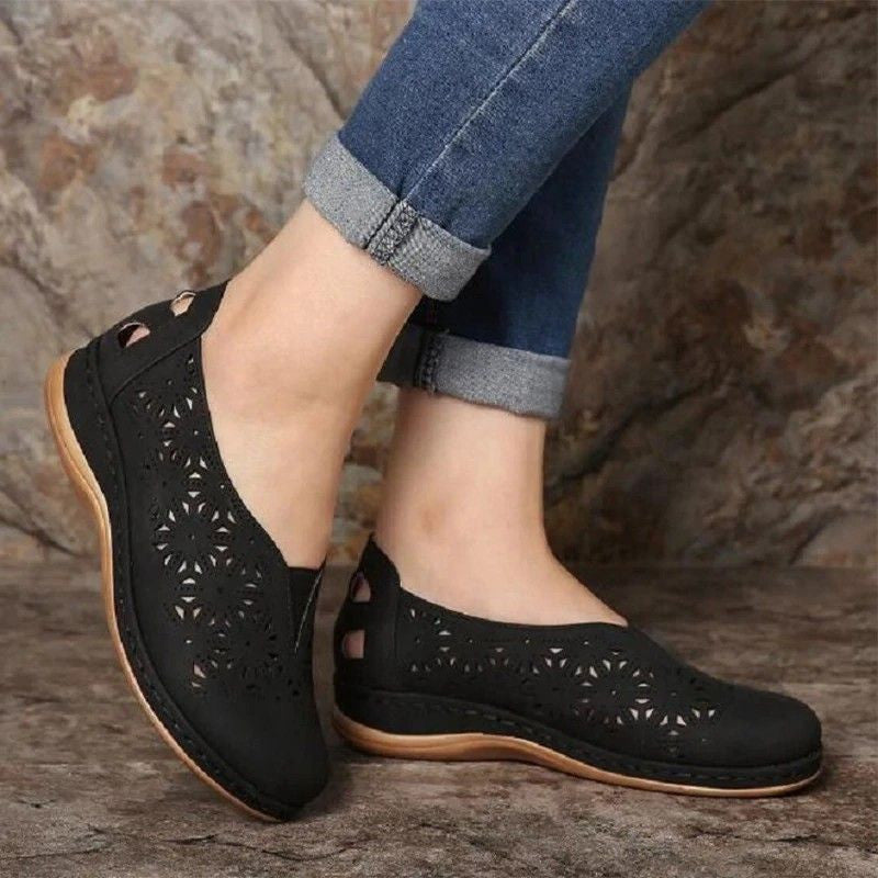 Vintage Faux Leather Women Slip On Shoes