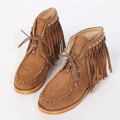 Women's Suede Retro Ankle Boots Luxury Matte Shoes With Tassel Fashionable