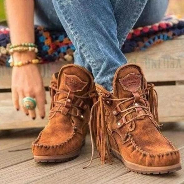 Women's Suede Retro Ankle Boots Luxury Matte Shoes With Tassel Fashionable