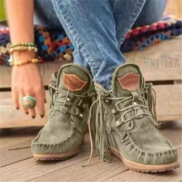 Women's Suede Retro Ankle Boots Luxury Matte Shoes With Tassel Fashionable