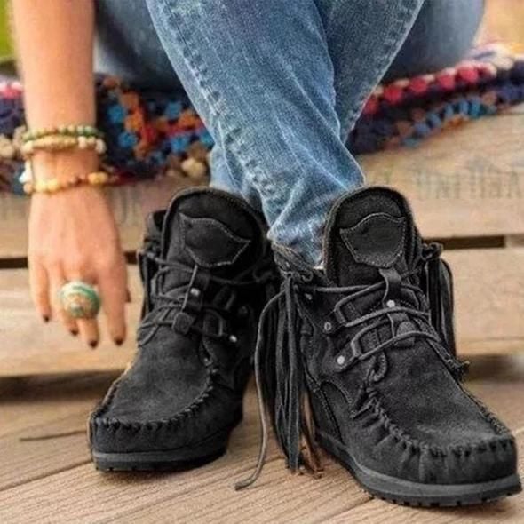 Women's Suede Retro Ankle Boots Luxury Matte Shoes With Tassel Fashionable