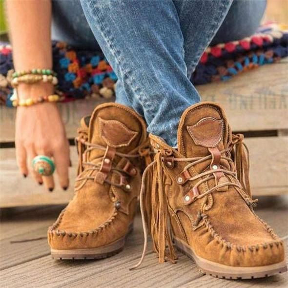 Women's Suede Retro Ankle Boots Luxury Matte Shoes With Tassel Fashionable