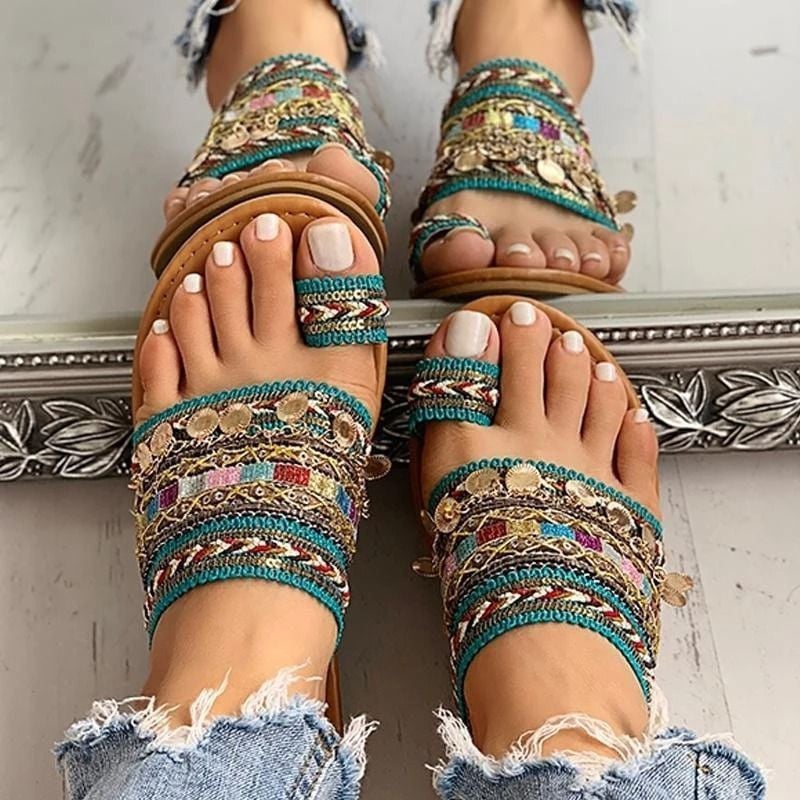 Summer Bohemian Style Sandals For Women Comfortable Flat Toe Ring Dressy Design