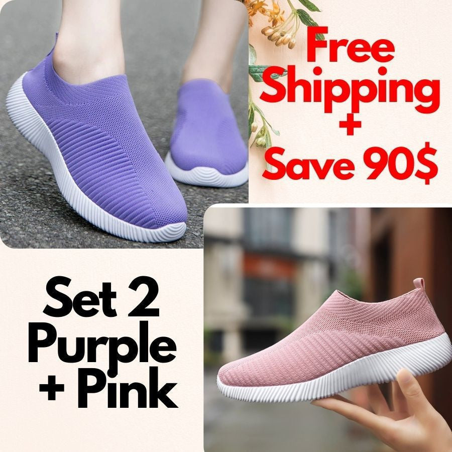 Women Toe Box Breathable Laceless Comfortable Sporty Slip on Sneaker Shoes