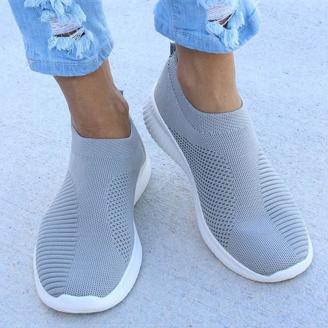 Women Toe Box Breathable Laceless Comfortable Sporty Slip on Sneaker Shoes