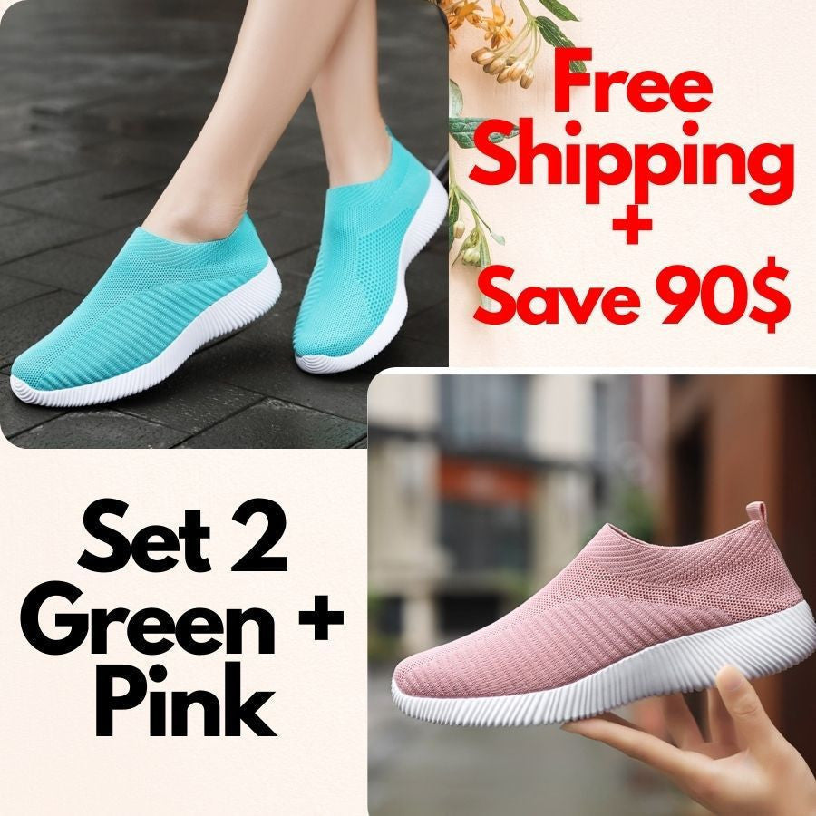 Women Toe Box Breathable Laceless Comfortable Sporty Slip on Sneaker Shoes