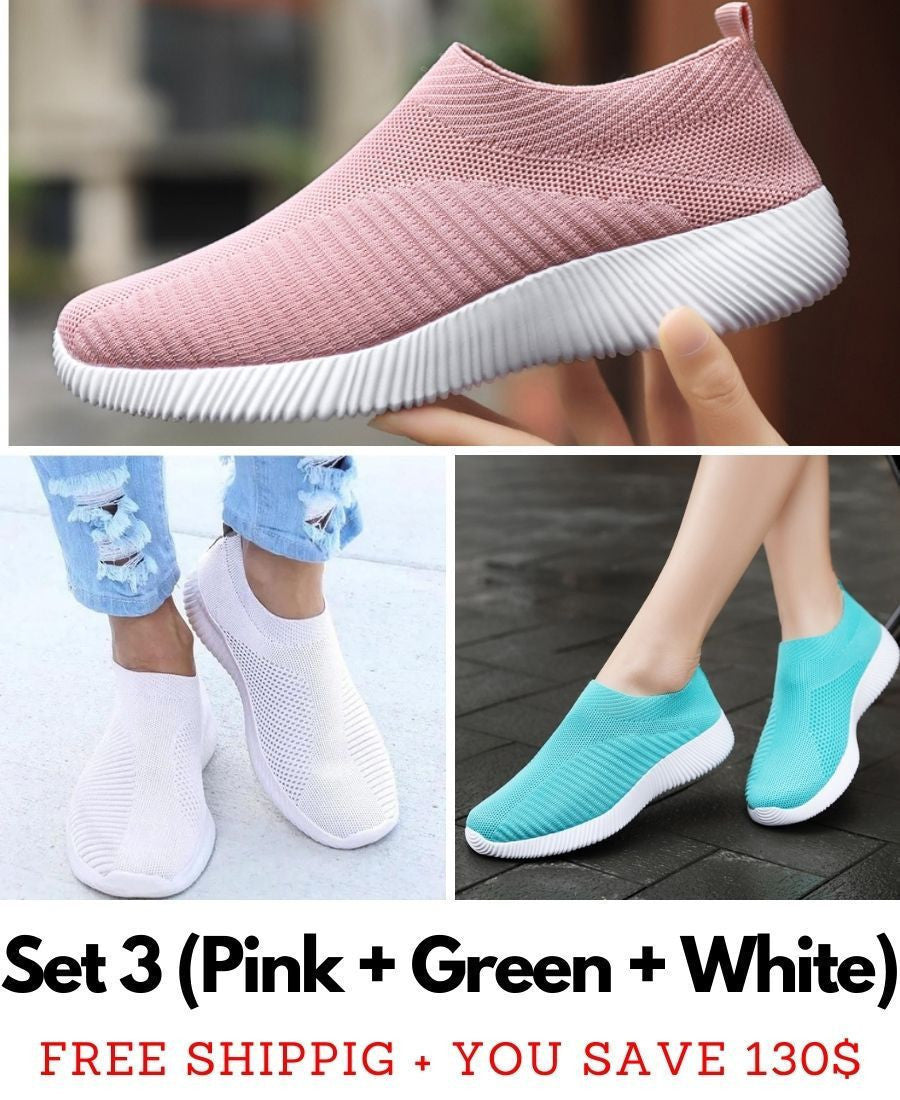 Women Toe Box Breathable Laceless Comfortable Sporty Slip on Sneaker Shoes