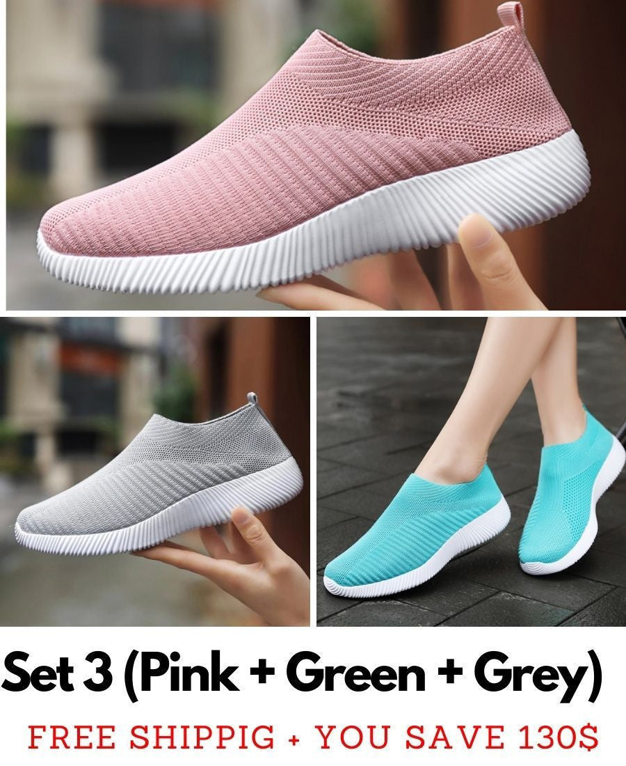 Women Toe Box Breathable Laceless Comfortable Sporty Slip on Sneaker Shoes