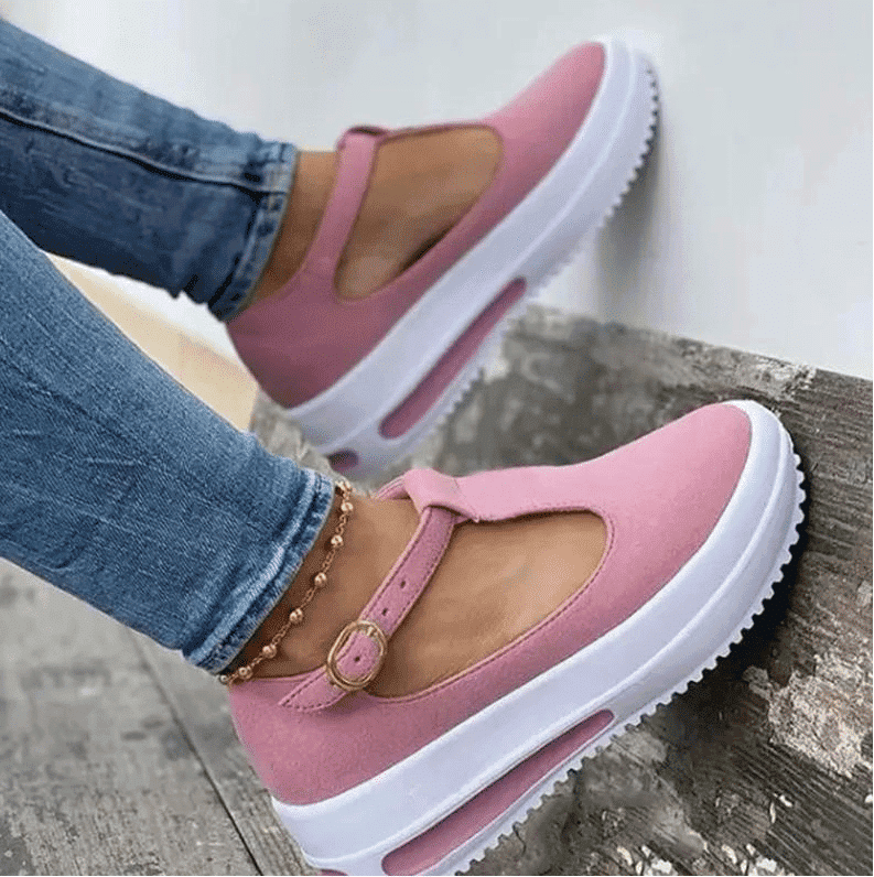 Women Vintage Buckle Strap Soft Sole Thick Bottom Platform Wedge Shoes