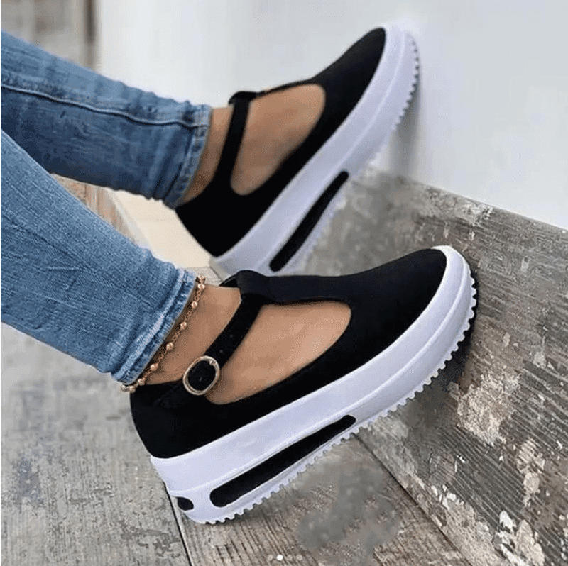 Women Vintage Buckle Strap Soft Sole Thick Bottom Platform Wedge Shoes