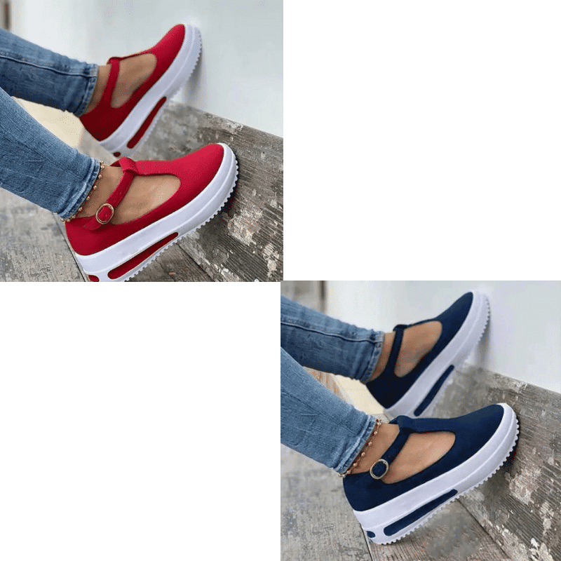 Women Vintage Buckle Strap Soft Sole Thick Bottom Platform Wedge Shoes