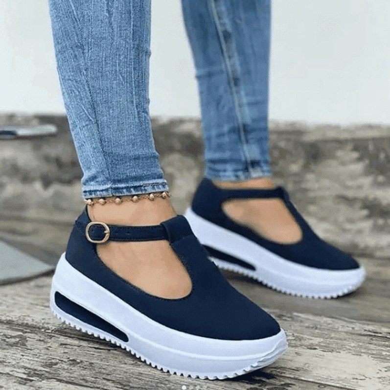 Women Vintage Buckle Strap Soft Sole Thick Bottom Platform Wedge Shoes