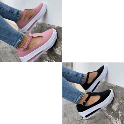 Women Vintage Buckle Strap Soft Sole Thick Bottom Platform Wedge Shoes