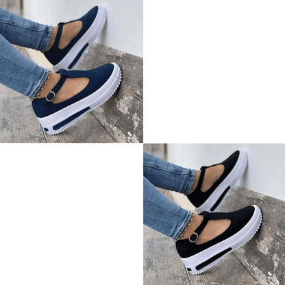 Women Vintage Buckle Strap Soft Sole Thick Bottom Platform Wedge Shoes