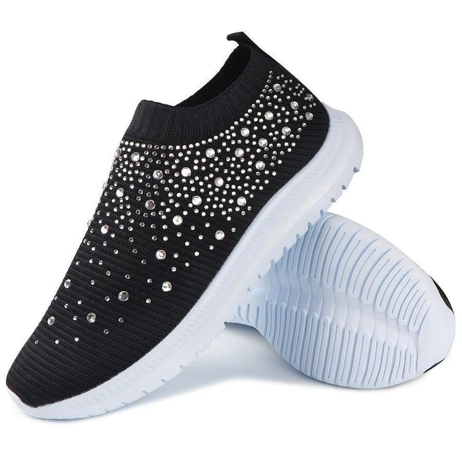 Women's Crystal Laceless Air Cushion Orthopedic Toe Box Slip On Sneaker Walking Shoes