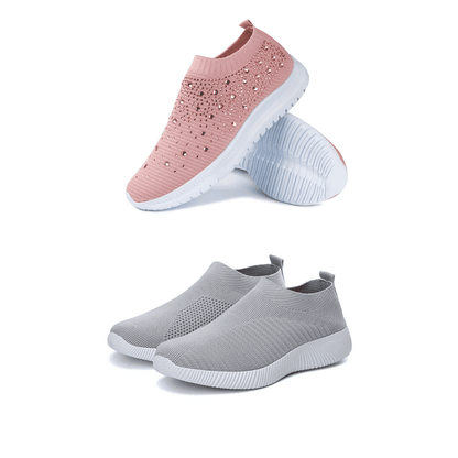 Women's Crystal Laceless Air Cushion Orthopedic Toe Box Slip On Sneaker Walking Shoes