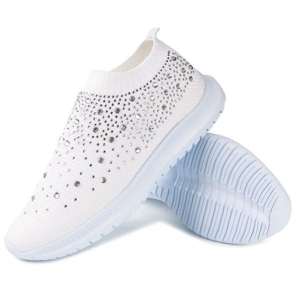 Women's Crystal Laceless Air Cushion Orthopedic Toe Box Slip On Sneaker Walking Shoes