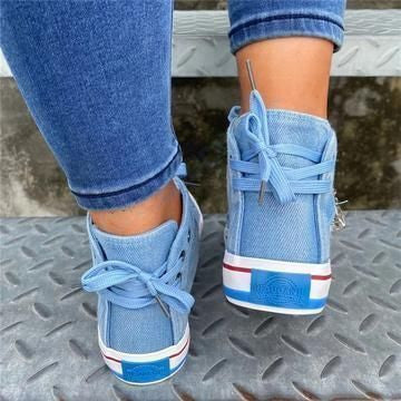 Denim High-Top Back Lace-p Design Canvas Sneakers Shoes 2020