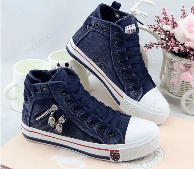 Denim High-Top Back Lace-p Design Canvas Sneakers Shoes 2020