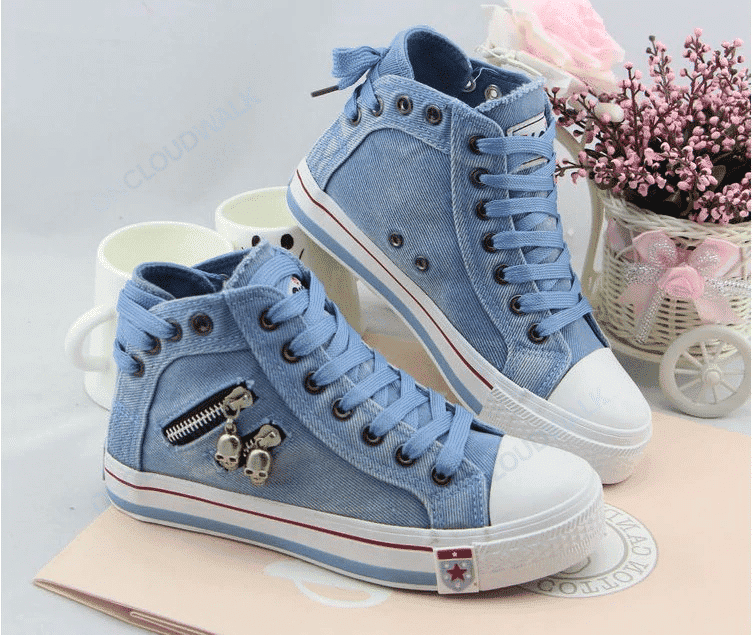 Denim High-Top Back Lace-p Design Canvas Sneakers Shoes 2020