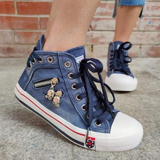 Denim High-Top Back Lace-p Design Canvas Sneakers Shoes 2020