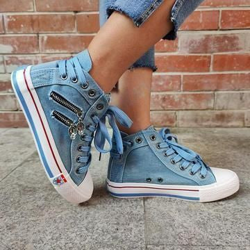 Denim High-Top Back Lace-p Design Canvas Sneakers Shoes 2020