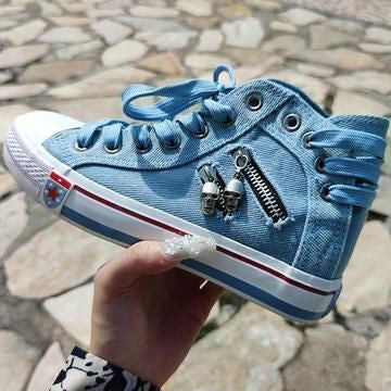 Denim High-Top Back Lace-p Design Canvas Sneakers Shoes 2020