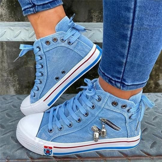 Denim High-Top Back Lace-p Design Canvas Sneakers Shoes 2020