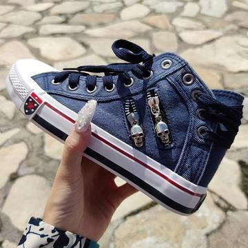 Denim High-Top Back Lace-p Design Canvas Sneakers Shoes 2020