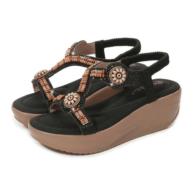 Women Retro Wedge Sandals Back Strap Bohemian Summer Footwear