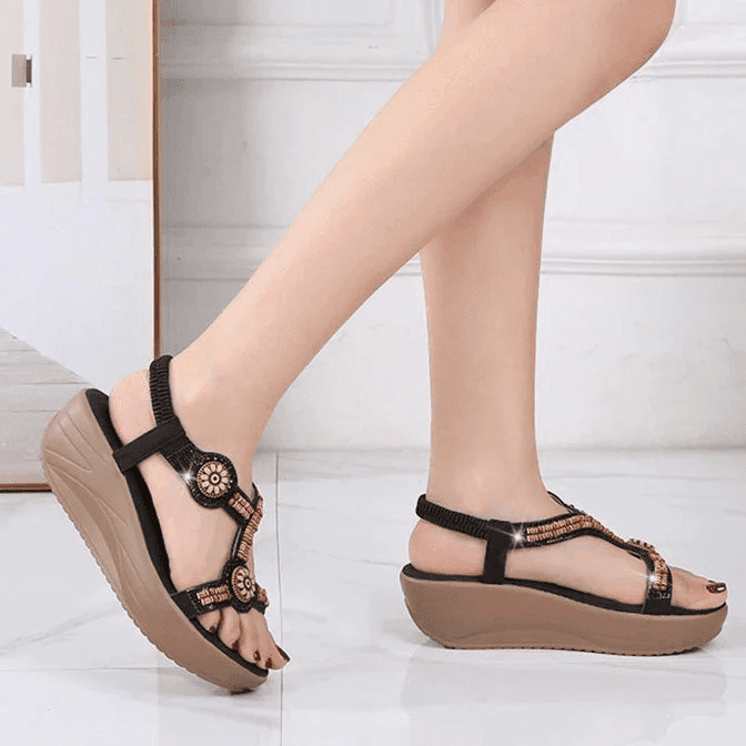 Women Retro Wedge Sandals Back Strap Bohemian Summer Footwear