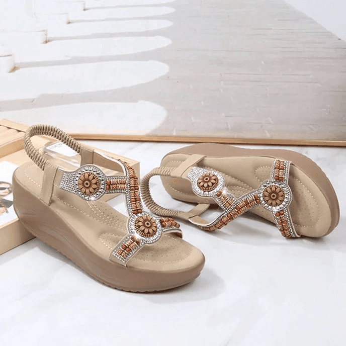 Women Retro Wedge Sandals Back Strap Bohemian Summer Footwear