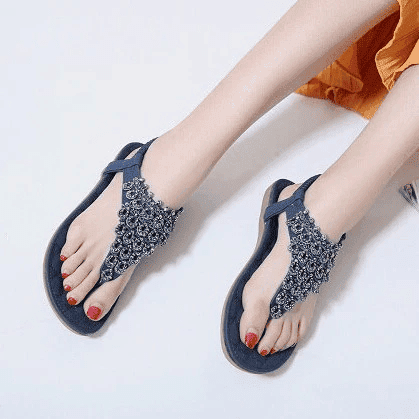 Rhinestone Sandals For Women T-strap Flat Anti-shock Stylish For Summer