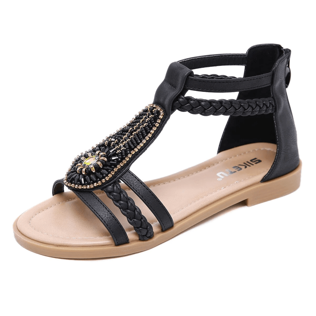 Bohemia Rhinestone Sandals For Women Beach Summer Soft Leather