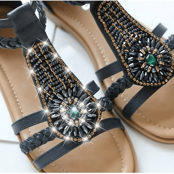 Bohemia Rhinestone Sandals For Women Beach Summer Soft Leather