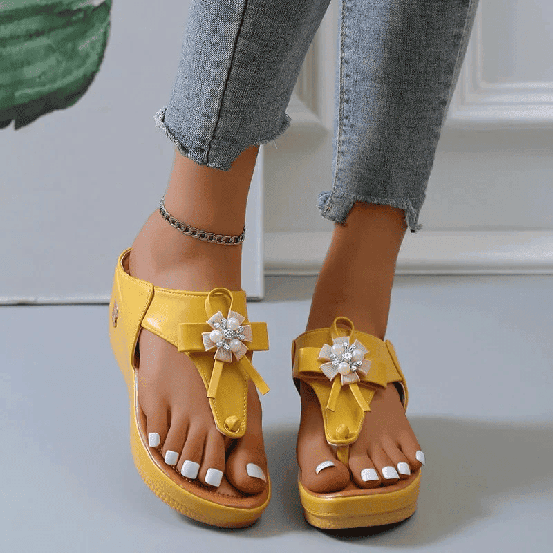 Women Orthopedic Sandals Wedge Leisure Rhinestones Flip-flops