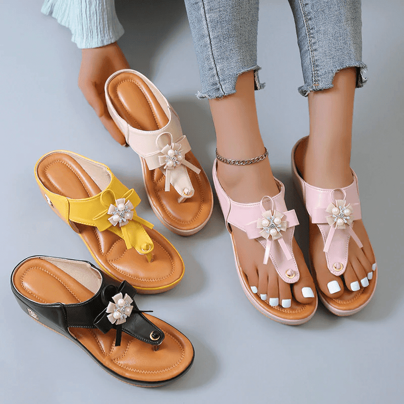 Women Orthopedic Sandals Wedge Leisure Rhinestones Flip-flops