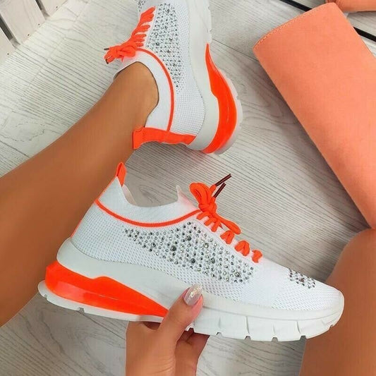  Comfortable Rhinestone Mesh Colorful EVA Soles Heel Support Sports Shoes for Women