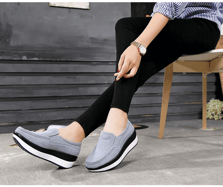  Slip On Elegant Suede Leather Women Flat Platform Walking Casual Shoes