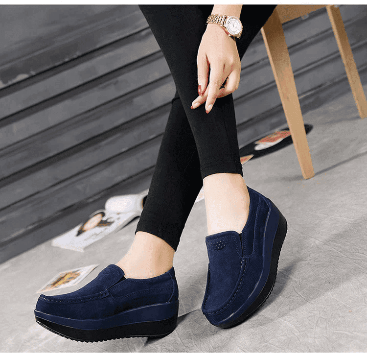  Slip On Elegant Suede Leather Women Flat Platform Walking Casual Shoes