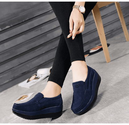  Slip On Elegant Suede Leather Women Flat Platform Walking Casual Shoes