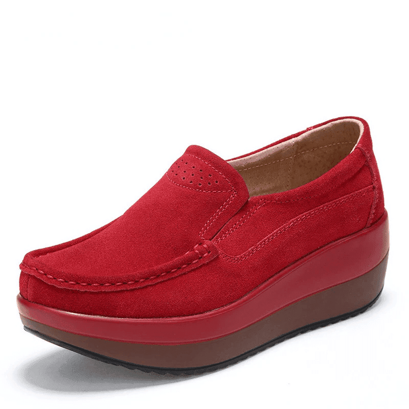  Slip On Elegant Suede Leather Women Flat Platform Walking Casual Shoes