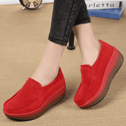  Slip On Elegant Suede Leather Women Flat Platform Walking Casual Shoes