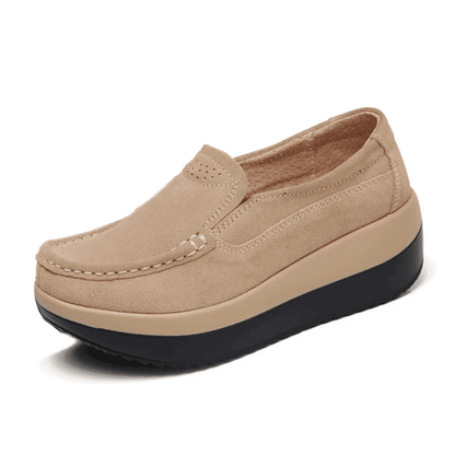  Slip On Elegant Suede Leather Women Flat Platform Walking Casual Shoes