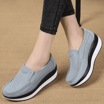  Slip On Elegant Suede Leather Women Flat Platform Walking Casual Shoes