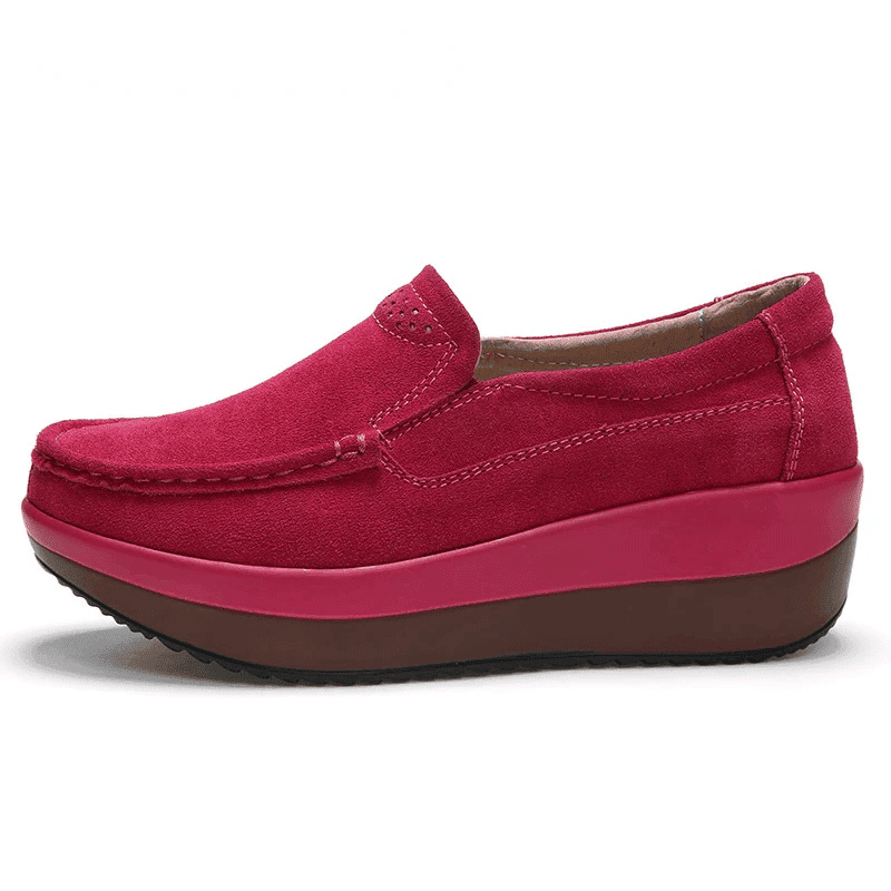  Slip On Elegant Suede Leather Women Flat Platform Walking Casual Shoes