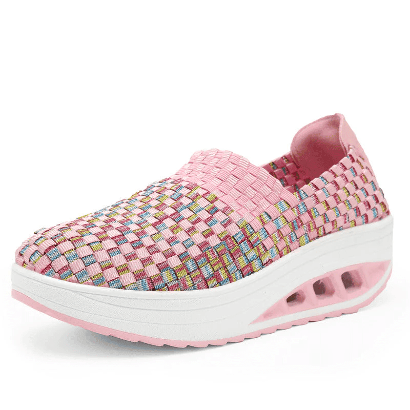  Women Wedges Knitted Thick Platform Shoes Breathable Casual Sneakers