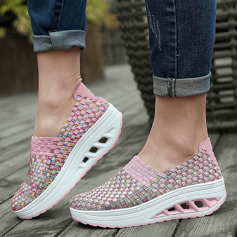  Women Wedges Knitted Thick Platform Shoes Breathable Casual Sneakers